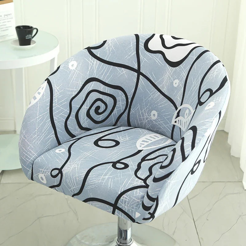 Elastic Bar Low Back Chair Cover Semi-Circular Print Elastic Living Room Bedroom Restaurant Hotel Dining Dustproof Chair Cover