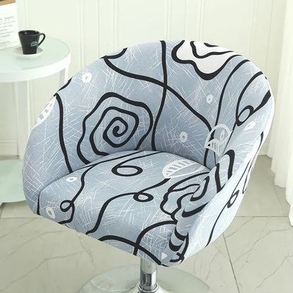 Elastic Bar Low Back Chair Cover Semi-Circular Print Elastic Living Room Bedroom Restaurant Hotel Dining Dustproof Chair Cover