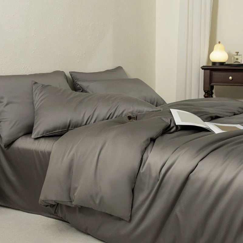 Luxury Bedding Set with Duvet Cover Silk Cotton Duvet Cover Bed Sheet Solid Color bedsheets full set 4 pcs Queen King Size