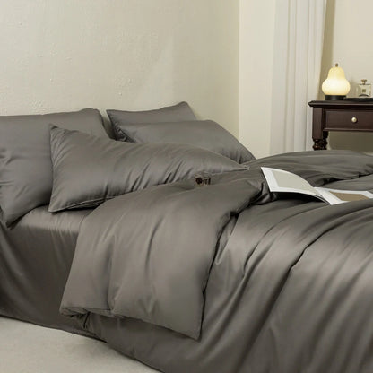 Luxury Bedding Set with Duvet Cover Silk Cotton Duvet Cover Bed Sheet Solid Color bedsheets full set 4 pcs Queen King Size