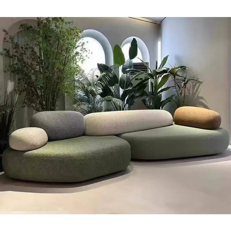 Italian minimalist pebble art sofa villa large flat living room special-shaped module fabric sofa Internet celebrity