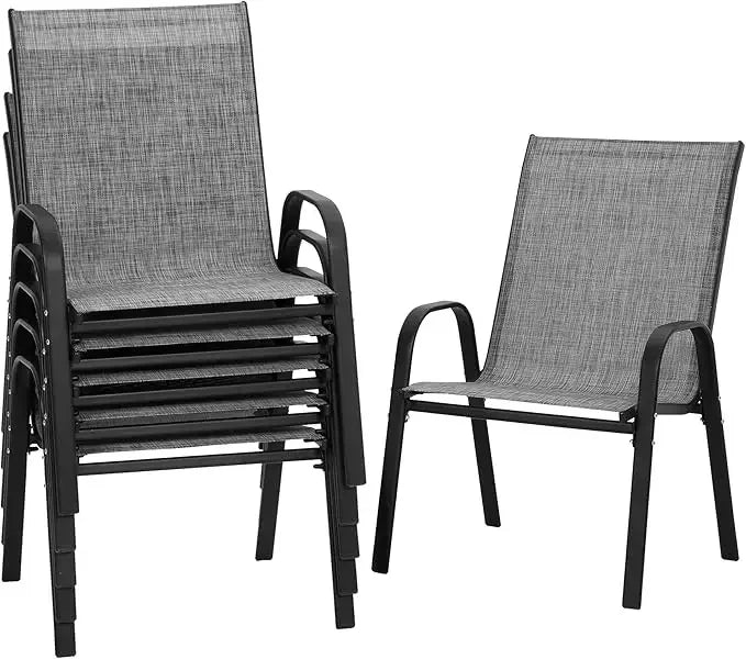 Set of 6 Stackable Outdoor Dining Chairs - All-Weather Textilene Patio Chairs with Armrests