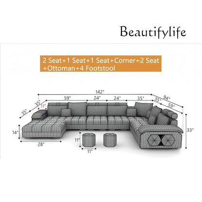 SS U-Shape Sectional Couch Fabric Upholstered Sofa Couches Sectional Couches For Living Room 7 Seater Modern Sectional Sofa