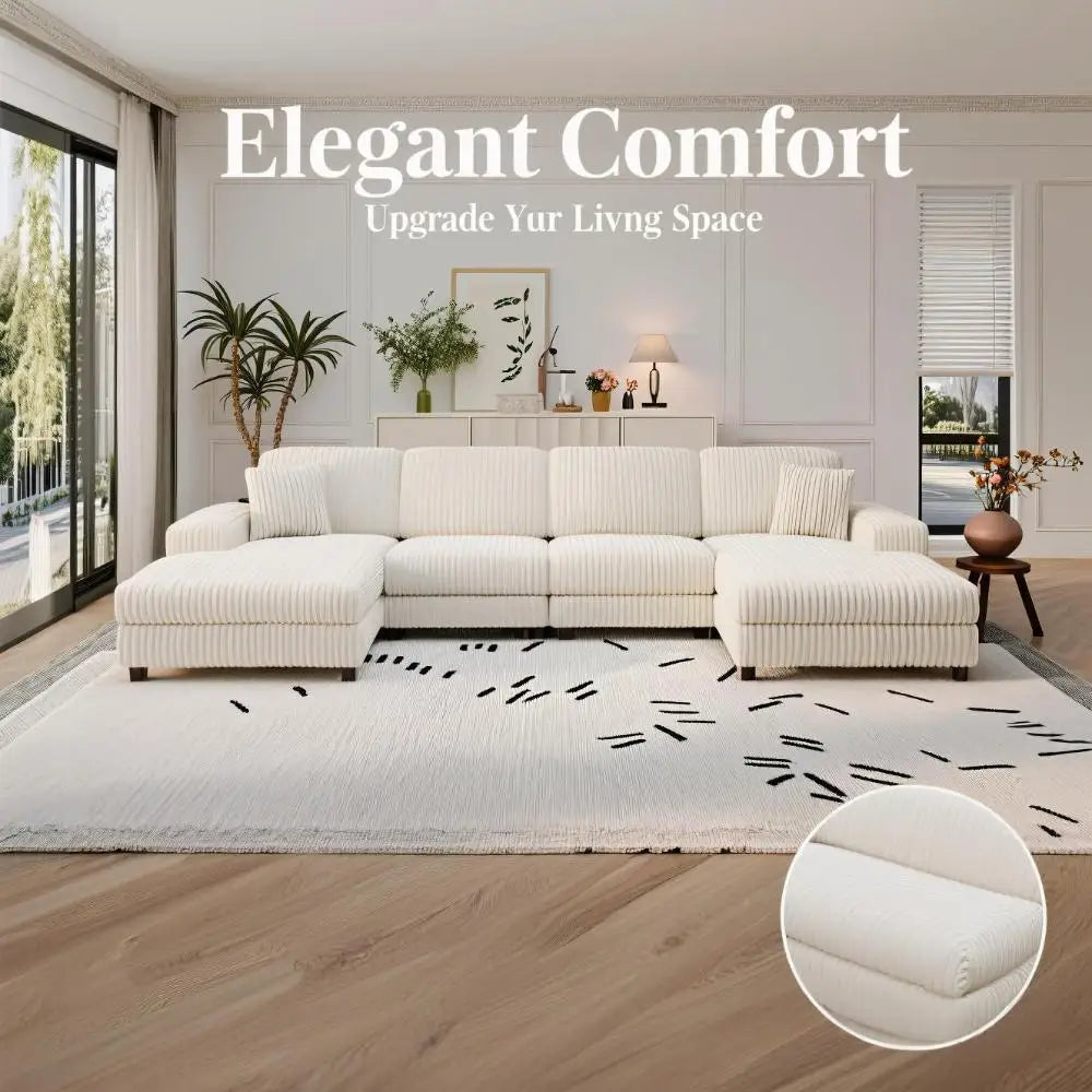 Modern convertible U-shaped combination sofa corduroy 4-seat large-sized living room double leisure chair set
