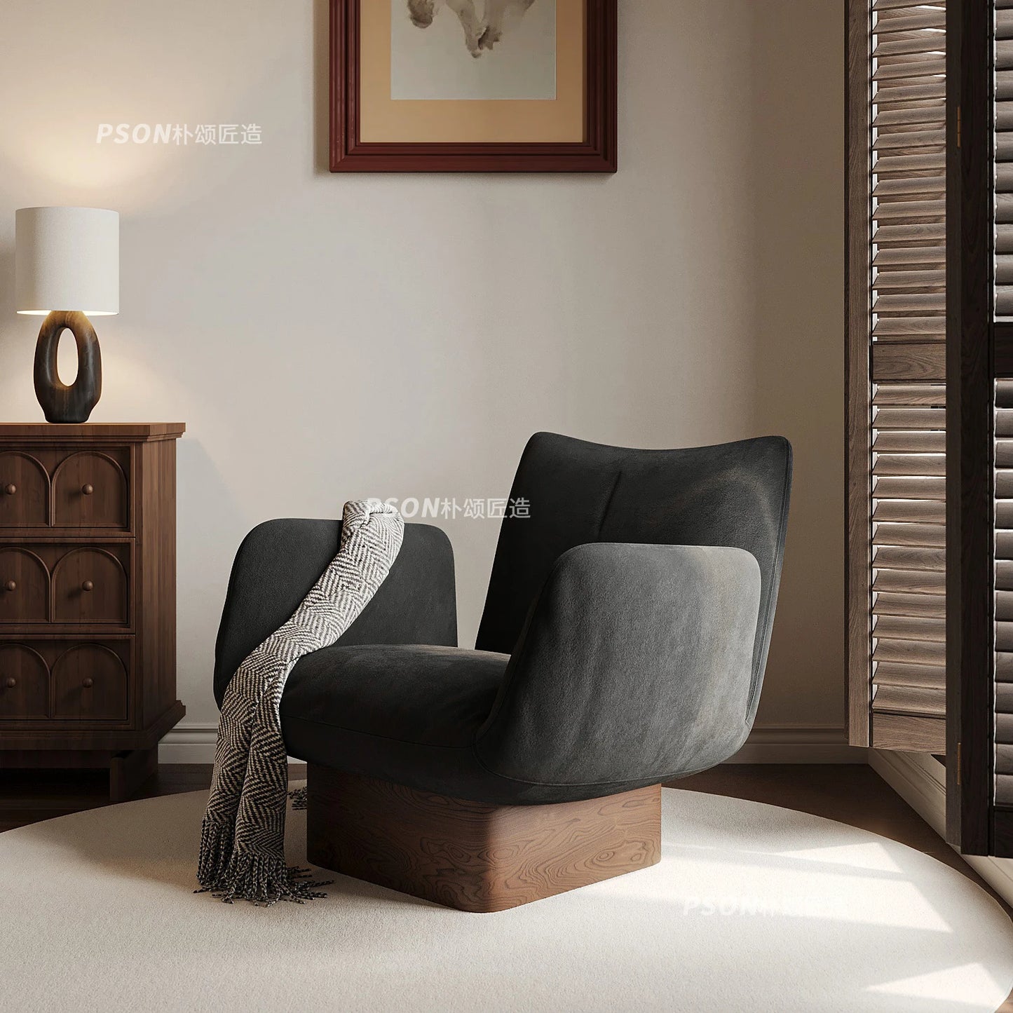 Solid wood single leisure sofa living room medieval   retro reclining chair resting area reception designer single chair