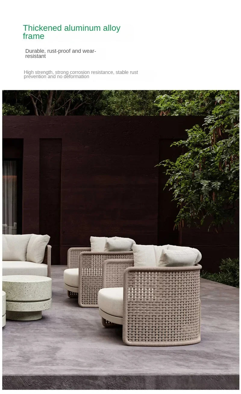 Retro Rattan Outdoor Sofas Luxury Garden Furniture Leisure Home Balcony Patio Set Rainproof and Sunproof Nordic Rope Sofa Chair
