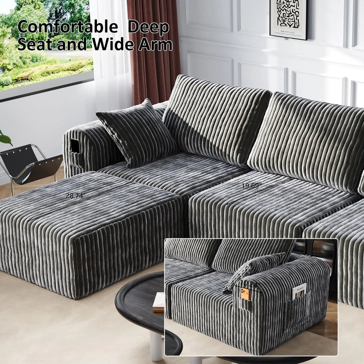 Modular Sectional Sofa, Boneless Couches for Living Room, L-Shape Sofa Couches,Cloud Couch Sectional, Comfy Corduroy Sofa, with