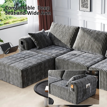 Modular Sectional Sofa, Boneless Couches for Living Room, L-Shape Sofa Couches,Cloud Couch Sectional, Comfy Corduroy Sofa, with