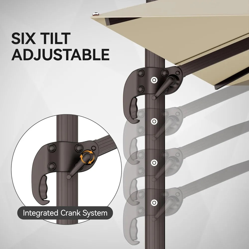 Large 9' X 12' Cantilever Patio Umbrella with 360° Rotation Heavy Duty Windproof Double Top Outdoor Rectangular Offset Umbrella