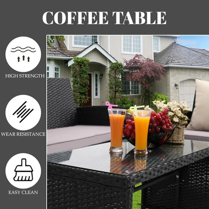 4 Pieces Rattan Patio Furniture Set,Outside Sectional Conversation Cushioned Sofa Set, Wicker Sofa Ideal