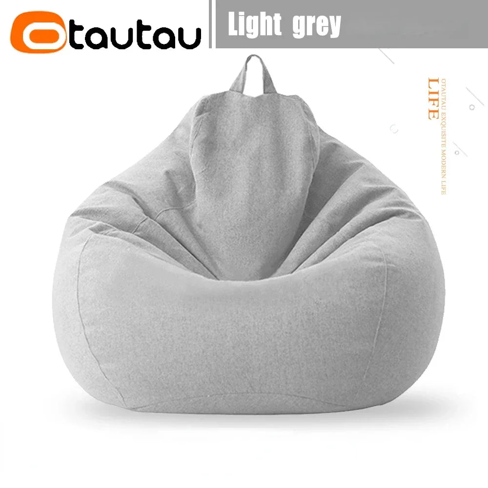 OTAUTAU Big Cotton Linen Bean Bag Cover without Filler Corner Seat Lazy Beanbag Chair Pouf Salon Ottoman Puff Lounger Sac DD002