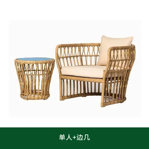 Simple Home Restaurant Garden Sofas Comfortable Balcony Coffee Shop Rattan Chair Outdoor Courtyard Villa Furniture Casual Sofa H