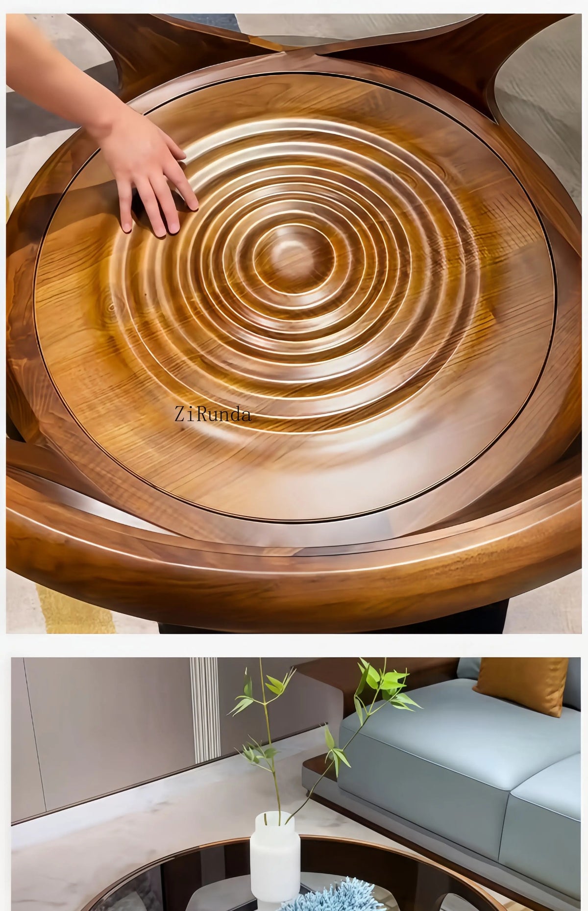 Table basse en noyer noir, table basse ronde en bois massif pour salon et maison