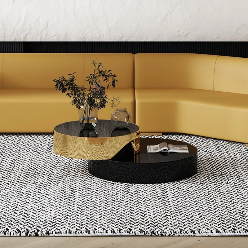 high end round coffee table double modern luxury stainless steel brass rotating black and gold coffee table