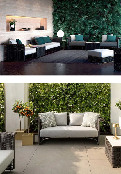 Outdoor sofa courtyard terrace simple rattan sofa waterproof sunscreen balcony rattan chair furniture