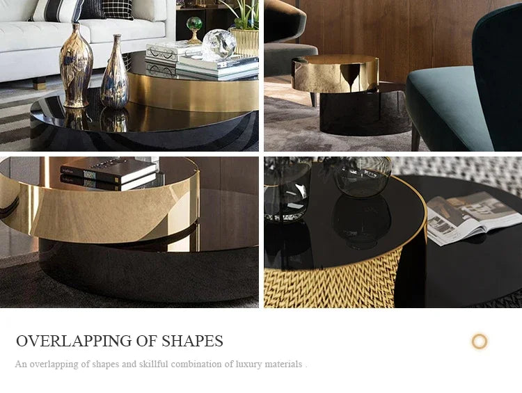 high end round coffee table double modern luxury stainless steel brass rotating black and gold coffee table