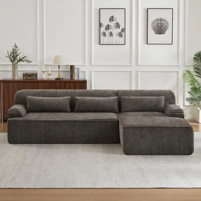 Luxury Chenille L-Shape Sectional Sofa, Minimalist Comfy Sleeper Couch for Living Room, Apartment & Reception Areas, No