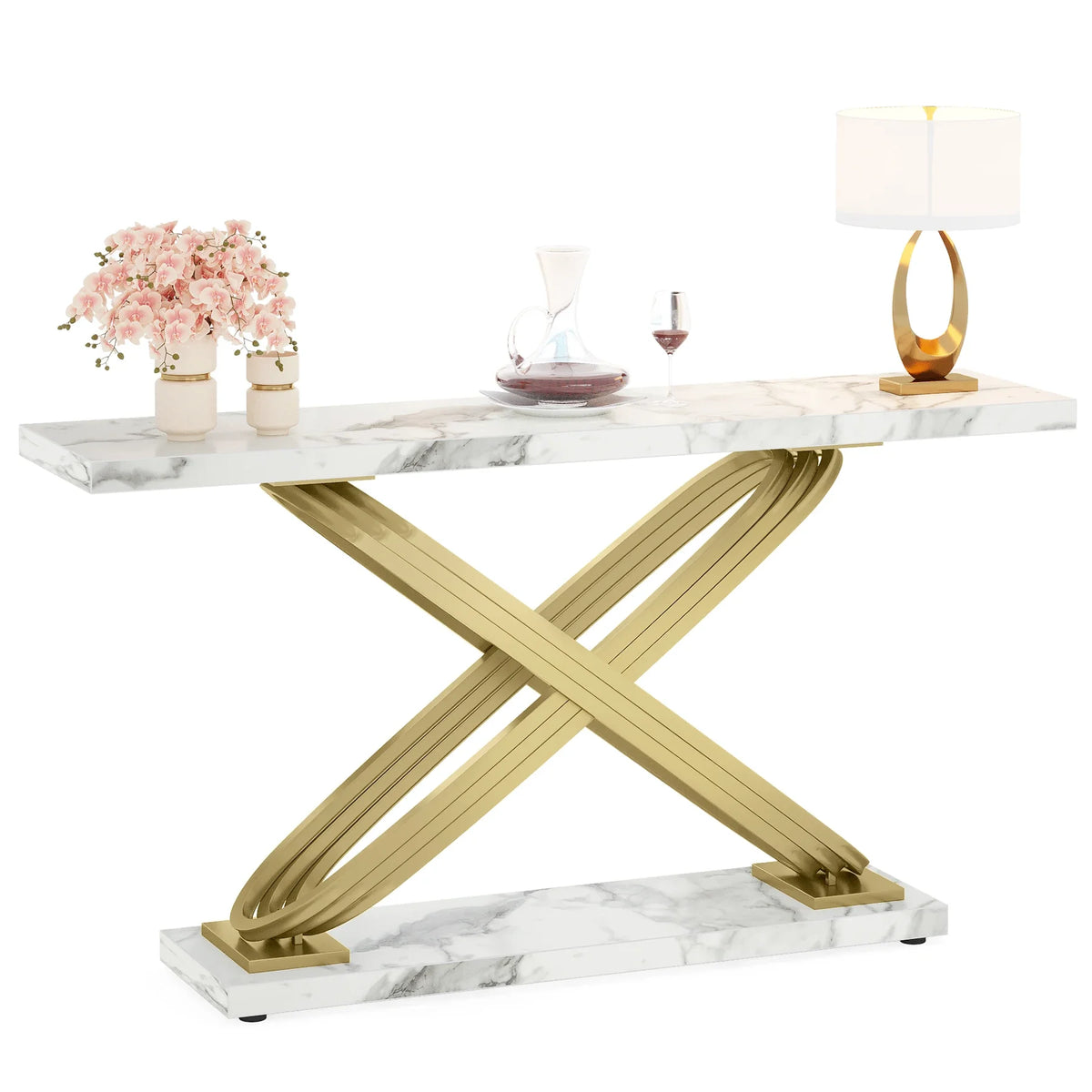 Tribesigns 55 Inch Modern Console Table, Faux Marble Gold Entryway Table Behind Sofa Couch, Narrow Rectangular Sofa Table