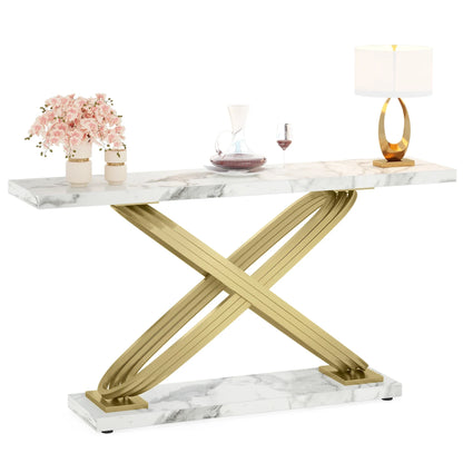 Tribesigns 55 Inch Modern Console Table, Faux Marble Gold Entryway Table Behind Sofa Couch, Narrow Rectangular Sofa Table