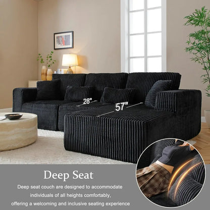 Modular Sectional Sofa Cloud Sectional Couch, 107" Comfy Fluffy L Shaped Dark Black Couches for Living Room