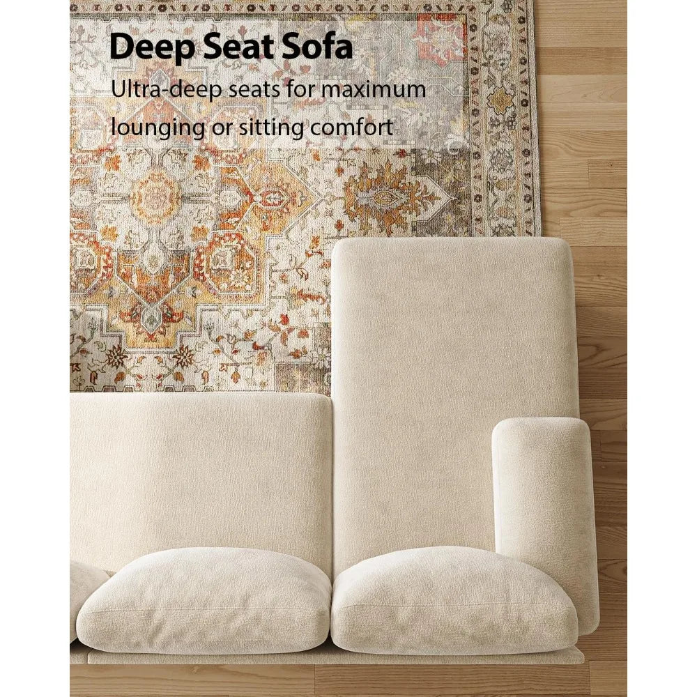 u-shaped sectional couches for living room | 112 inch sectionals couch | beige cheille sofa with double chaise for apartment