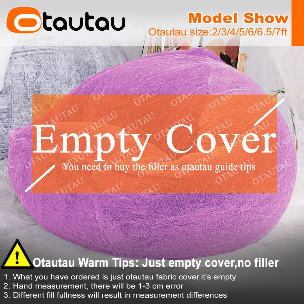 OTAUTAU Fluffy Faux Bunnyf Fur Bean Bag Cover Corner Pouf Cover DD003【No Filler Inside! You Need To Buy Filler By Yourself !】