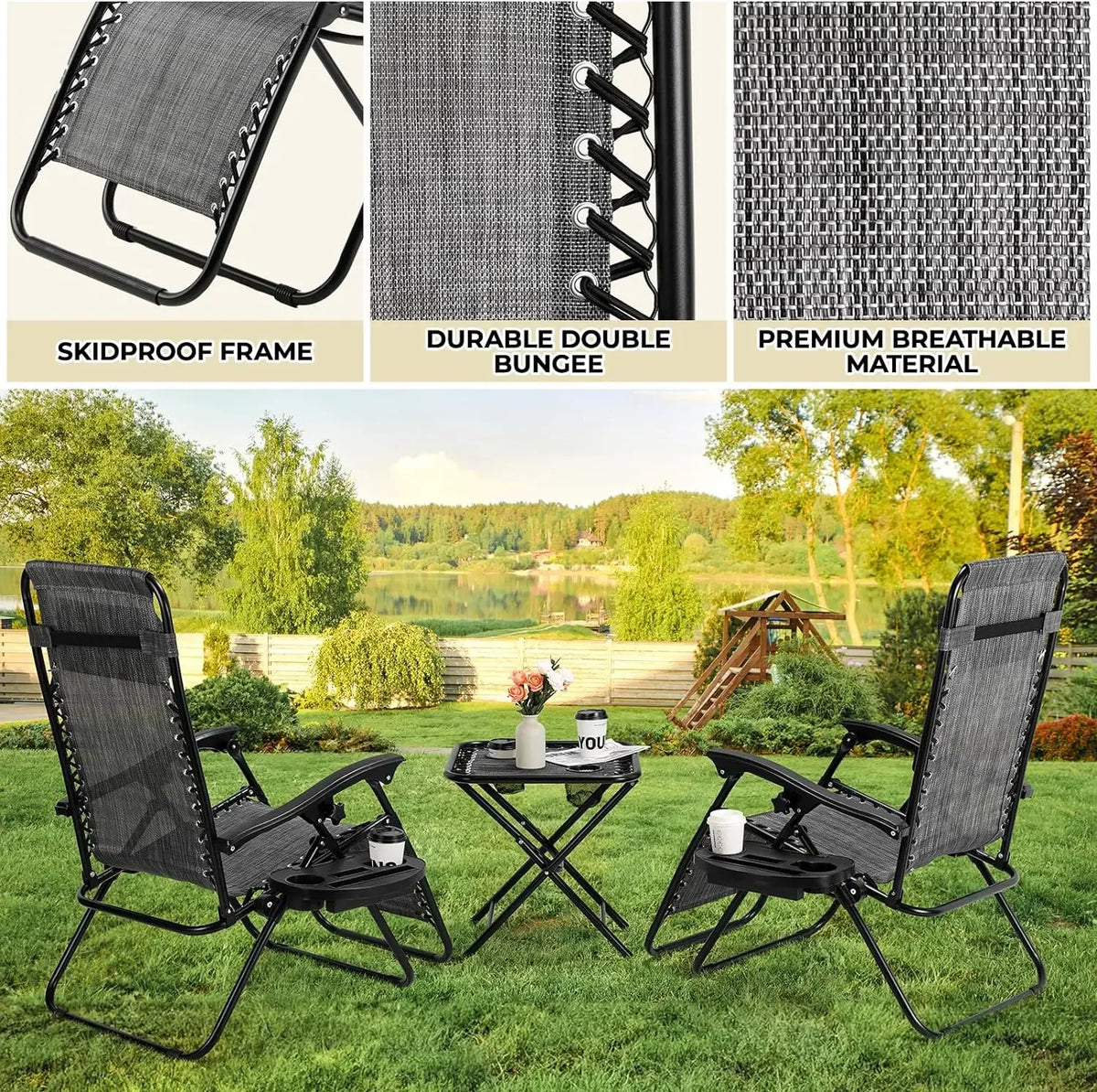 Homfa Garden Sun Lounger Set with Table Folding Adjustable Zero Gravity Recliner Chair Seat Indoor/Outdoor