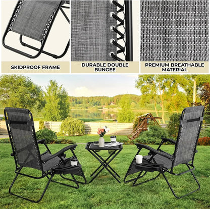 Homfa Garden Sun Lounger Set with Table Folding Adjustable Zero Gravity Recliner Chair Seat Indoor/Outdoor