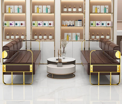 Factory Wholesale Price Gold Salon Waiting Chair Long Chair Multi-chair Waiting Sofa Hall Waiting Sofa