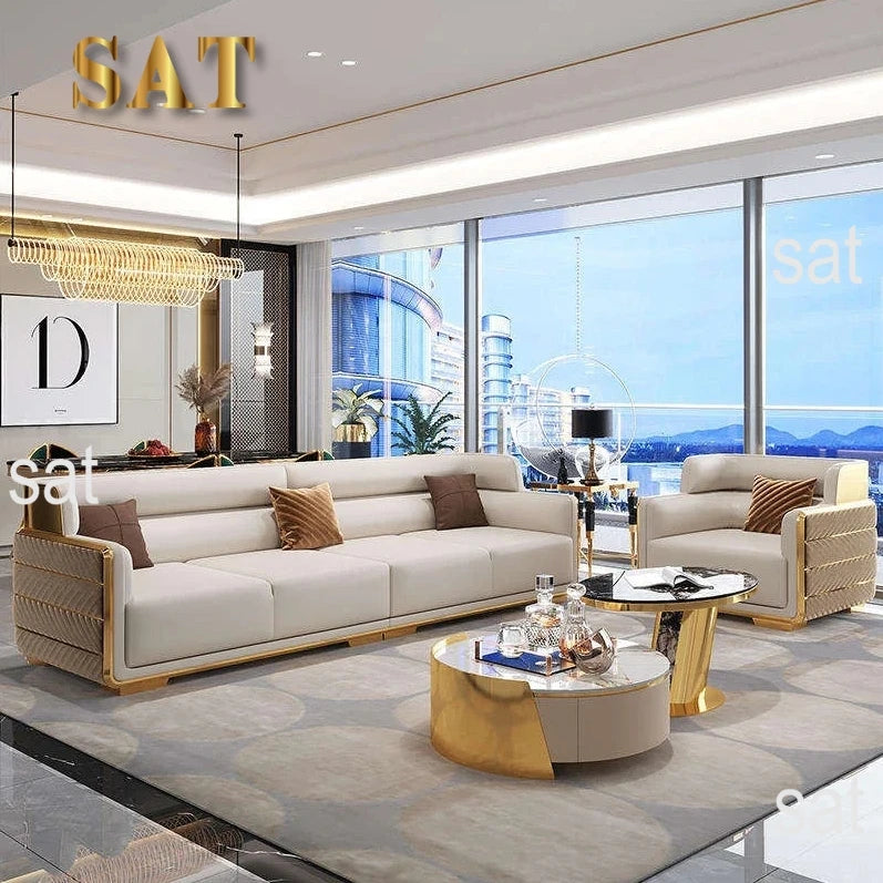 Wholesales Luxury Living Room Sofa Set Gold Stainless Steel Backing Chesterfield 321 Seater Couch for Hotel Home