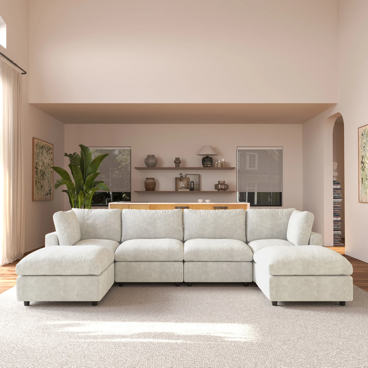 134'' U Shape Sectional Couches for Living Room Modular Sofas with Chaise Ottomans Cloud Sectional Couch, Sofa Covers Washable