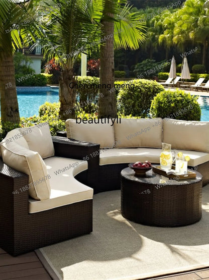 ssE1001 Outdoor Living Room Rattan Sales Office Garden Courtyard Leisure Rattan Chair Lobby Sofa Coffee Table Furniture Combinat