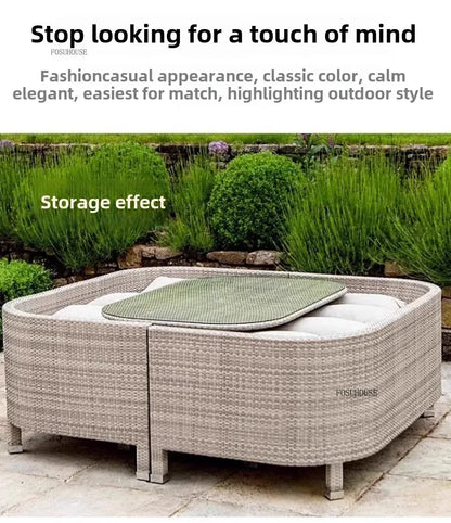 European Outdoor Garden Sofas Leisure PE Rattan Garden Terrace Sofa Chair Set Courtyard Balcony Double Sofa Outdoor Furniture AA