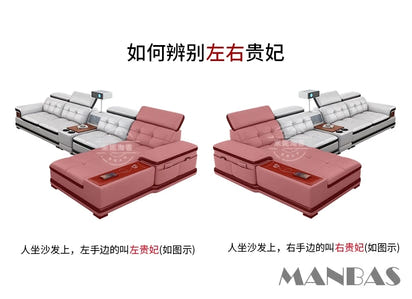 Linlamlim Luxury Genuine Leather Sectional Sofa with Adjustable Headrests, Projector, Speaker and Storage for Living Room Couch