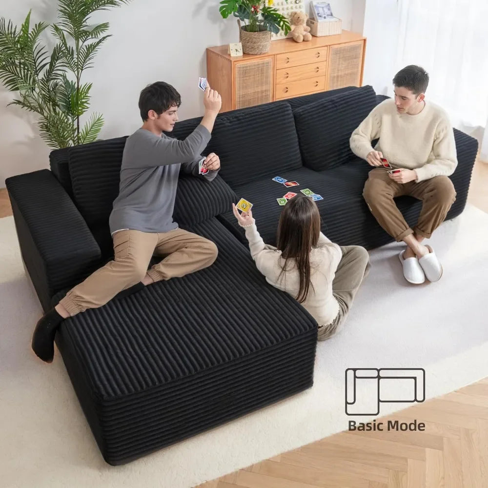 Cloud Couch Sectional 110'' L-Shape Corduroy Modular Sofa Deep Seat Upholstered Living Room Furniture Boneless Couch for Comfort