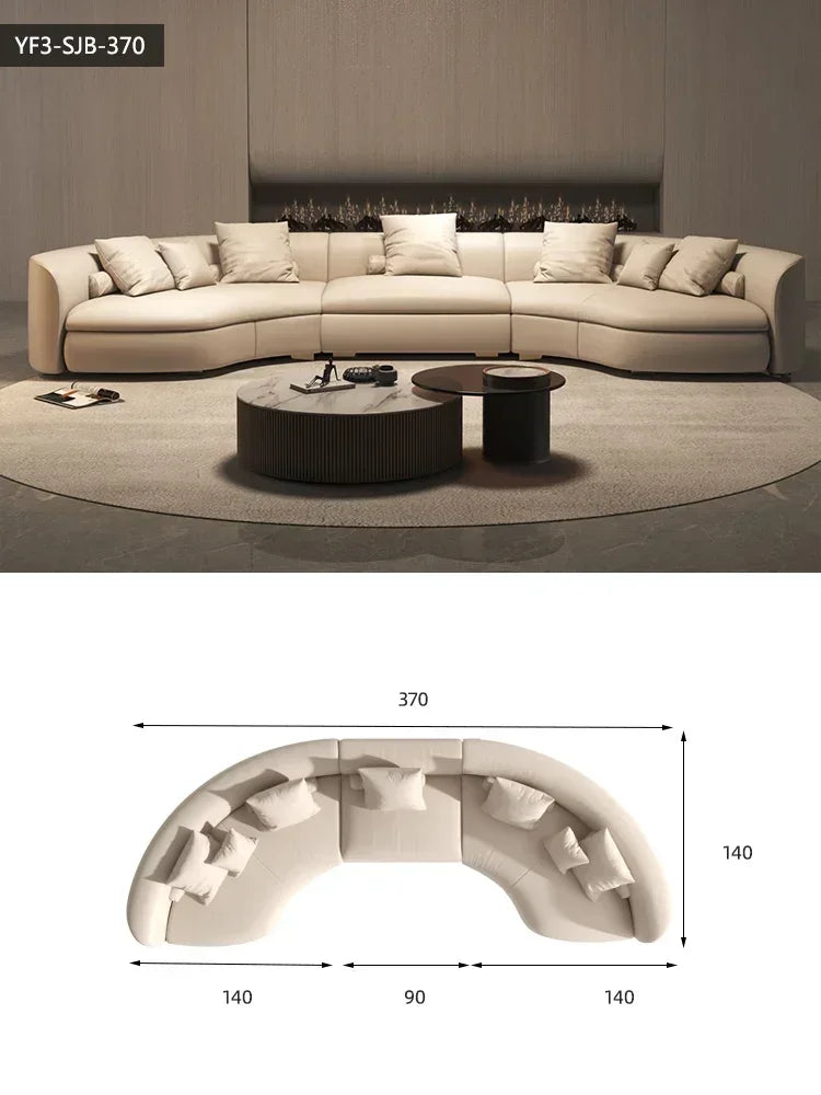Italian Minimalist Circular Curved Leather Sofa Large Apartment Living Room Corner Leather Sofa