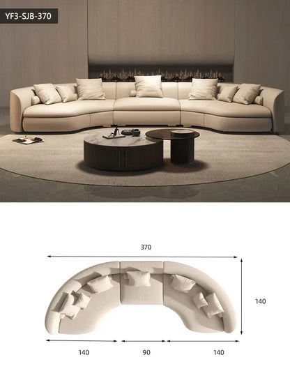 Italian Minimalist Circular Curved Leather Sofa Large Apartment Living Room Corner Leather Sofa