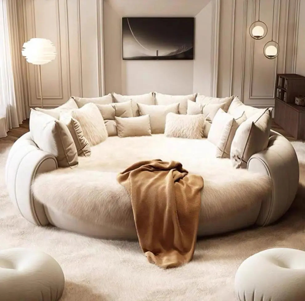 Round Double Bed Upholstered Bed Wooden Frame Family Hotel Princess Bedroom Bed