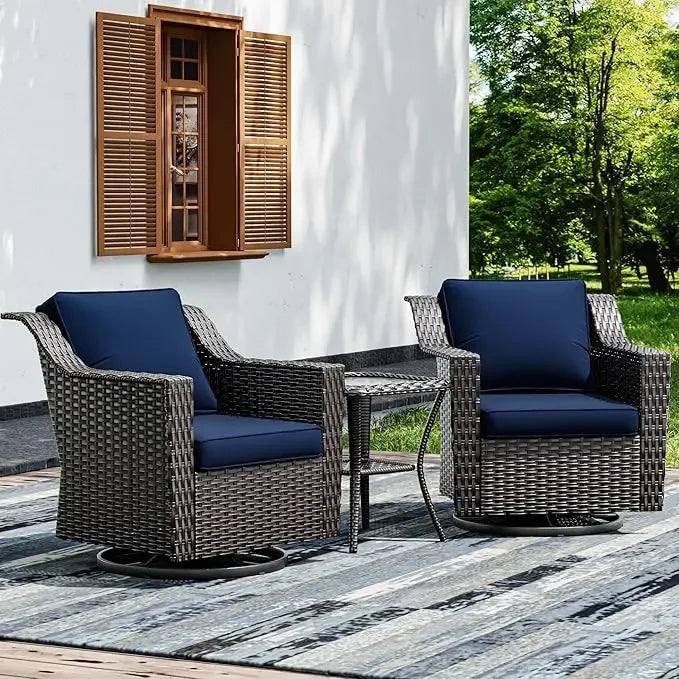 3-Piece Outdoor Patio Set with PE Rattan Sofa, Removable Cushions & Tempered Glass Table for Garden, Balcony