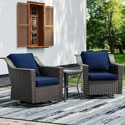 3-Piece Outdoor Patio Set with PE Rattan Sofa, Removable Cushions & Tempered Glass Table for Garden, Balcony
