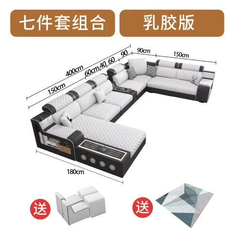 New Arrival New Arrival Italian Style Modern Design Leather Furniture U Shape Sectional Sofa With LED Light For Living Room Sofa