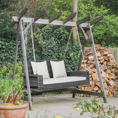 Outdoor Porch Swing Bench, 2-Person Hanging Swing Bench with Heavy Duty Frame, Patio Wicker Hanging Swing with Rustpr