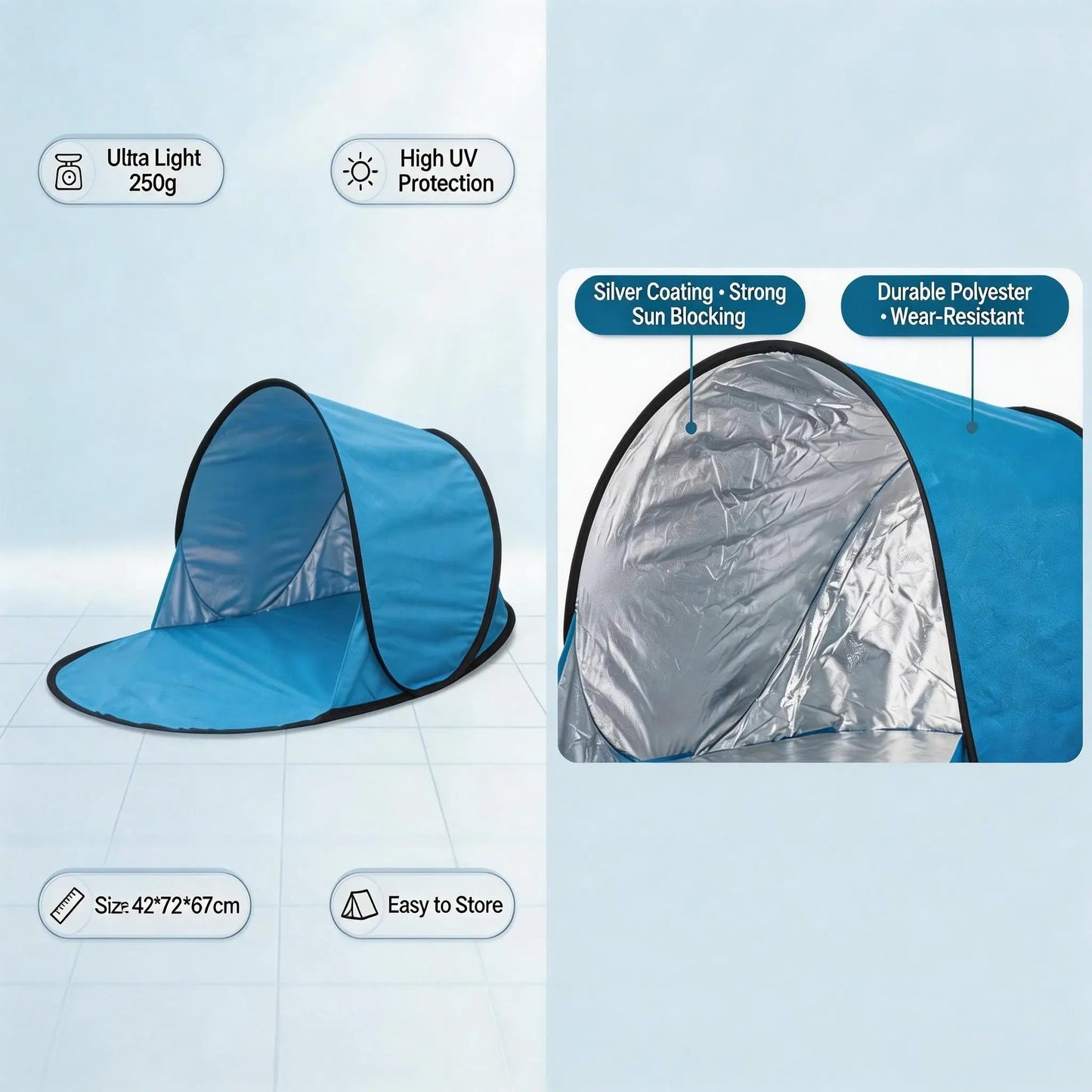 Outdoor portable automatic pop-up beach tent, sunshade, UV protection, camping tent, fishing and picnic tent, practical tent.