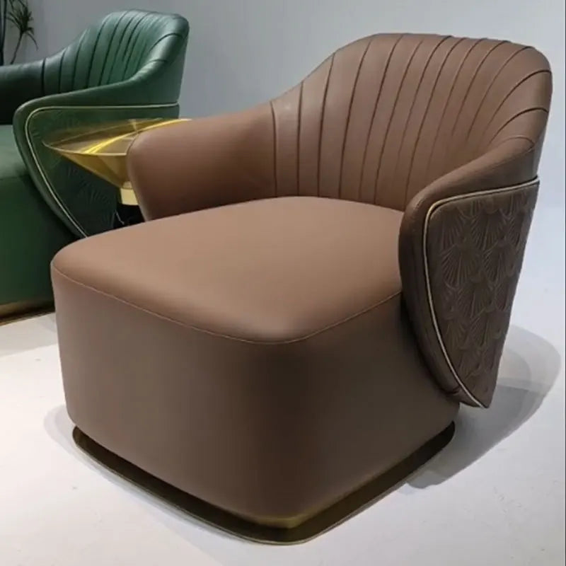 Italian light luxury single sofa chair villa living room home leather armchair