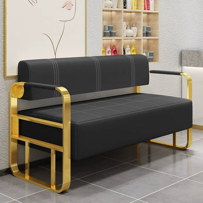 Beauty Salon Barbershop Waiting Area Furniture Gold Metal Frame Leather Double Seats Hospital  Public Airport Waiting Room Chair