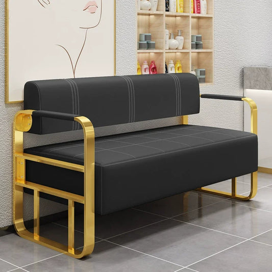 Beauty Salon Barbershop Waiting Area Furniture Gold Metal Frame Leather Double Seats Hospital  Public Airport Waiting Room Chair