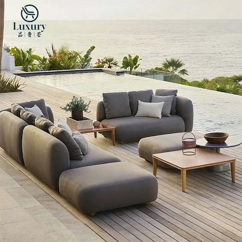 Modern Waterproof Outdoor Patio Sofa Set Comfortable Gray Fabric Cushion Cushion Outdoor Combination Sofa