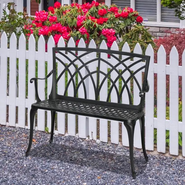38in Outdoor Aluminum Garden Bench with Orchid Back, Antique Style for Patio, Porch, and Yard