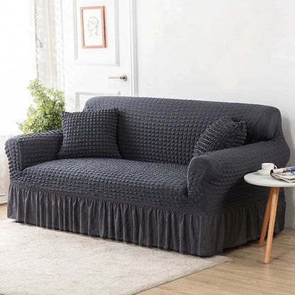 1 Seater Seersucker Sofa Cover with Elastic Skirt Stretch Sofa Protector Removable Slipcover Armchair Cover Elastic Couch Cover