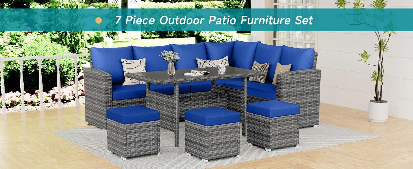 5 Piece Outdoor Patio Furniture Set with Coffee Table, Rattan Deck Conversation Sofa Set, All-Weather Sectional Rattan Sofa with